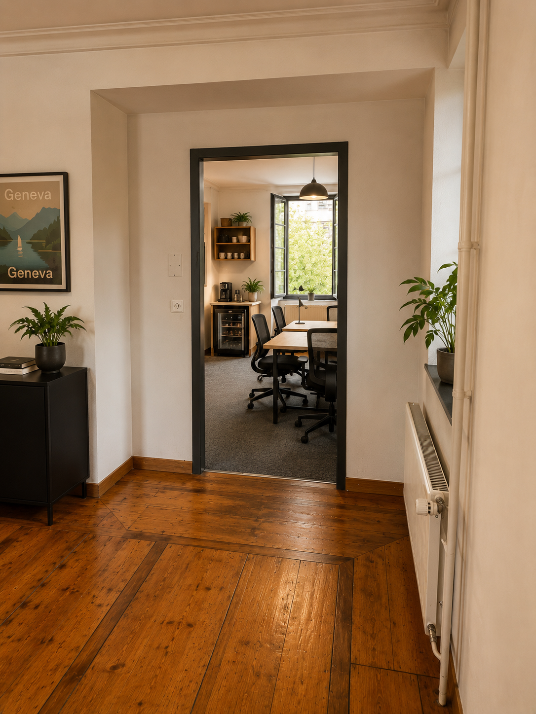 Vue intérieure de Bureau 40 Genève depuis l'entrée