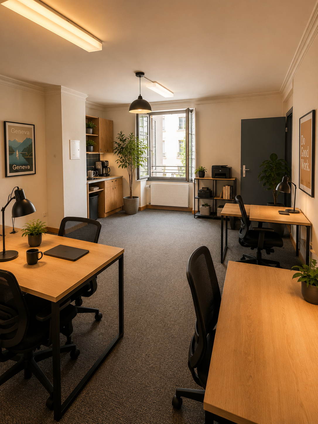 Coin café et espace partagé chez Bureau 40 Genève